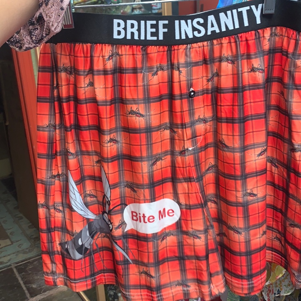 Brand new pair of brief insanity, bite, me mosquito boxers super funny